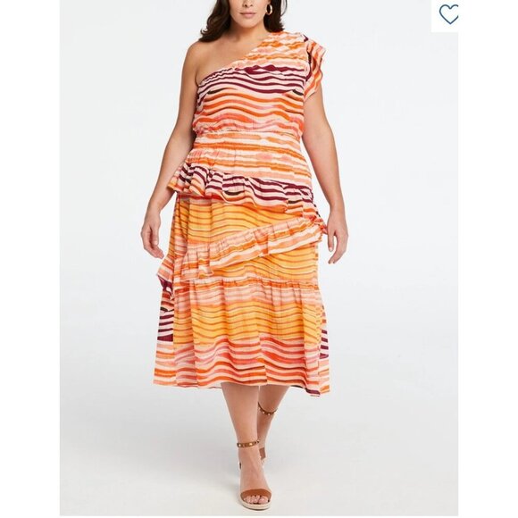 Rafaella Ella Colourful Tiered One Shoulder Dress 2X - Picture 1 of 4